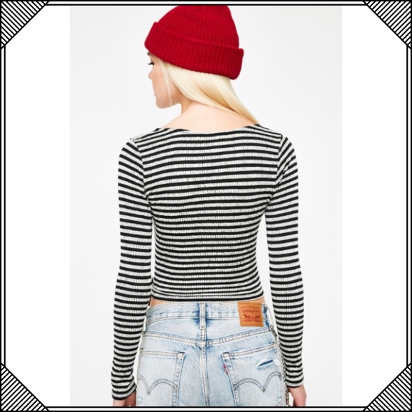 * Le Lis Wrap Top * Striped Cropped Shirt Stretch - Picture 3 of 7